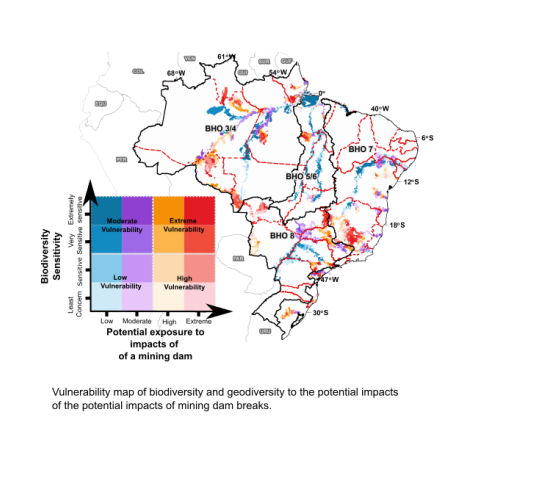 Vulnerability map of biodiversity and geodiversity to the potential impacts of the potential impacts of mining dam breaks.