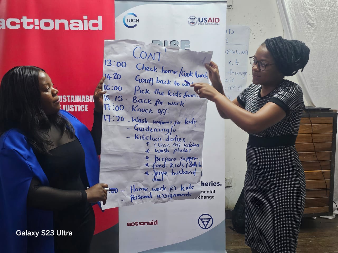 Young women presenting their daily schedule to the stakeholders ( Fisheries and GBV Refferal system) - understanding barriers of women participating in the fisheries.