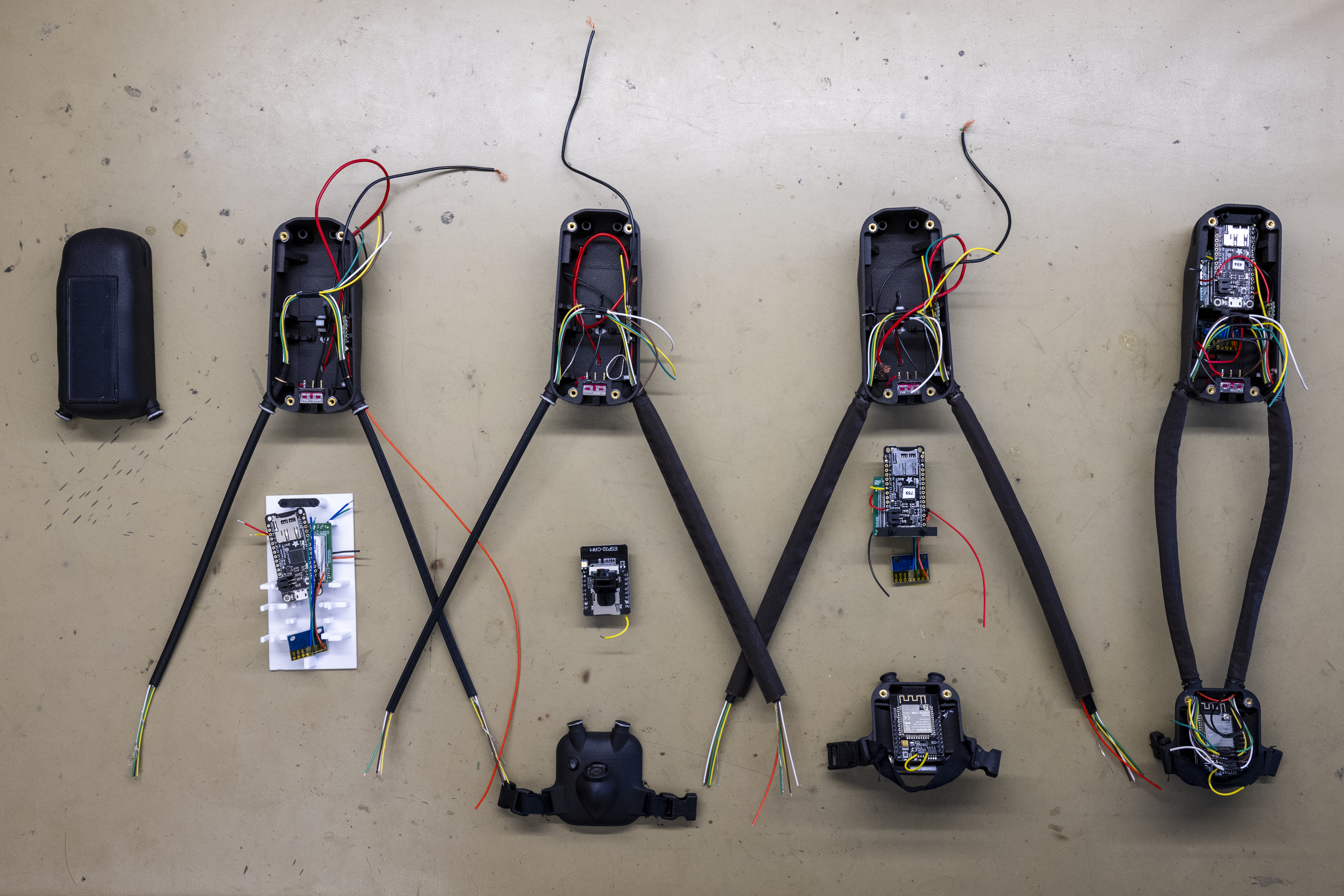 Various stages of the prototypes for the newly developed GAIA tags for vultures