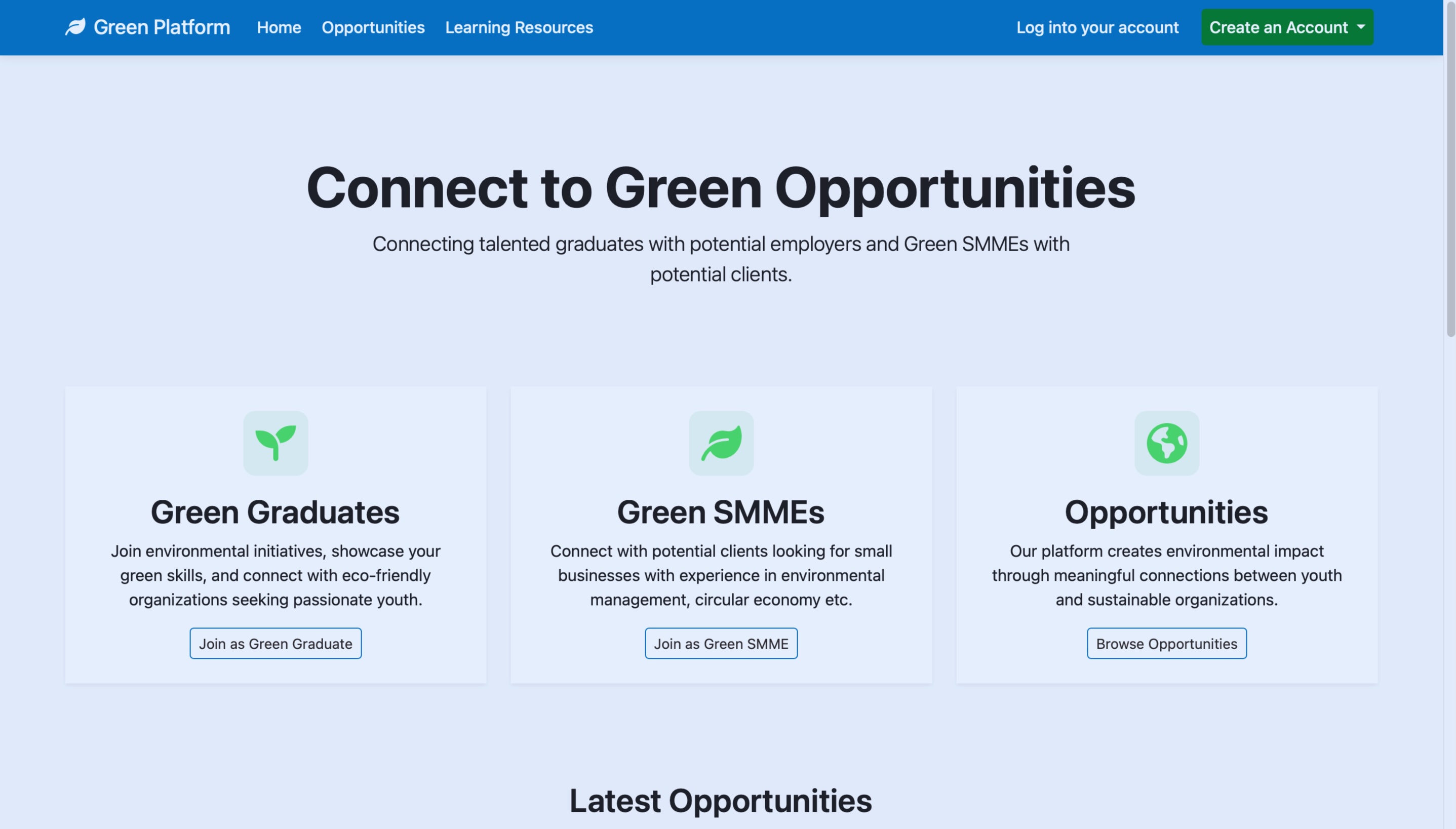 Landing page for the Green Jobs