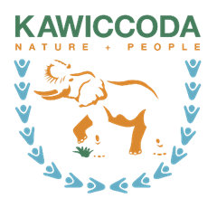 Elephant representing wildlife surrounded by people representing local communities