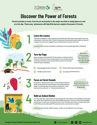 A screenshot of the Nature Lab "Power of Forests" activity guide