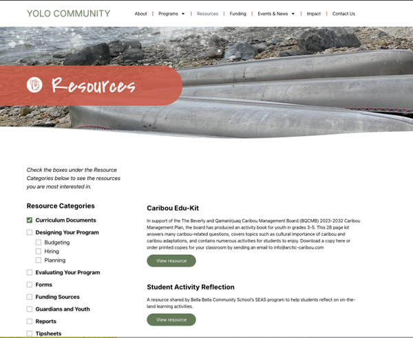 A screenshot of the YOLO resources web page. 