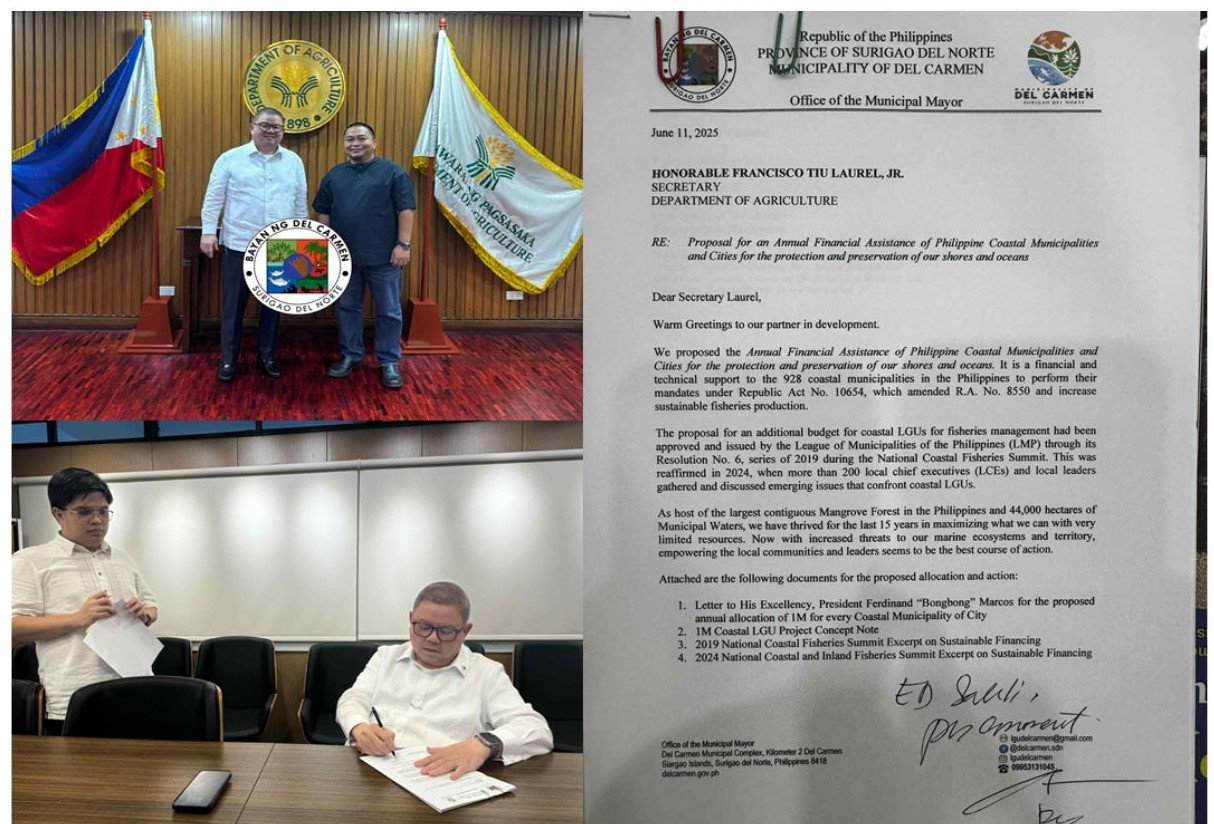 Local Mayor of Del Carmen signing a proposal to the president of the Philippines