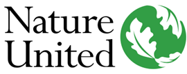 The logo for Nature United, which include the words "Nature United" next to a green glove covered in oak leaves.