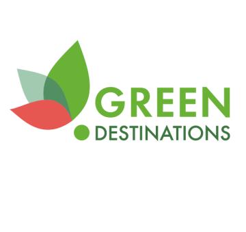 Logo with an emblem and the name "green destinations" written on the right side 