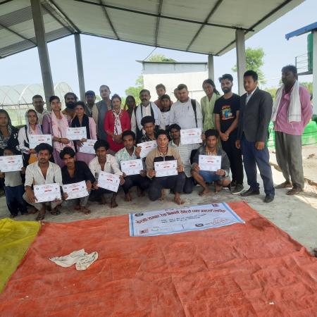  Training for Susta farmers on how to extract and process banana fiber