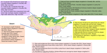 Mapa de clasificación de los pastizales de Mongolia en 22 ECG