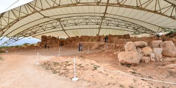 Beneath the tented structure at Mnajdra