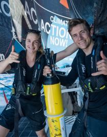 Getting ready to deploy scientific equipment off the racing boat