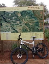 EWT staff member JP le Roux and farmer Jaco van Wyk outside Papkuilsfontein reception EWT