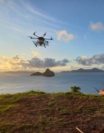 Envico (Stephan) piloting the drone on Kamaka Island Island Conservation