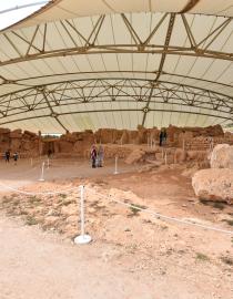 Beneath the tented structure at Mnajdra